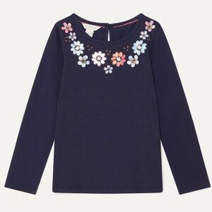 Monsoon Navy Long Sleeve Top with Pastel Floral Embroidery